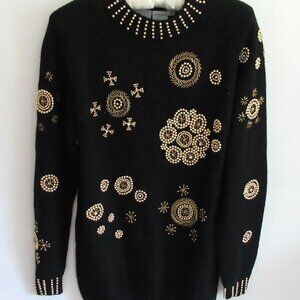 NWT Shannan black lambswool gold beading long sleeve tunic sweater *Sz M*